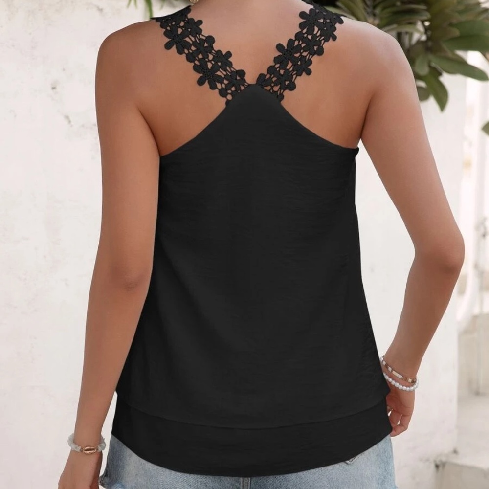 Boho Floral Lace Racerback Tank Top - Picture 6 of 11